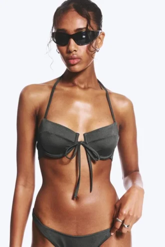 Bikini-Oberteil mit Trägern und Bügel – Dunkelgrau schimmernd