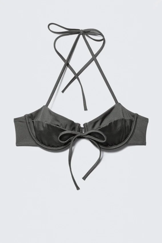 Bikini-Oberteil mit Trägern und Bügel – Dunkelgrau schimmernd Bikini-Oberteil mit Trägern und Bügel – Dunkelgrau schimmernd