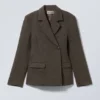 Blazer aus Wollmischung mit Fischgrätenmuster – Braun/Grau