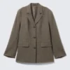 Blazer aus Wollmischung mit Fischgrätenmuster in lockerer Passform – Dark Mole Herringbone