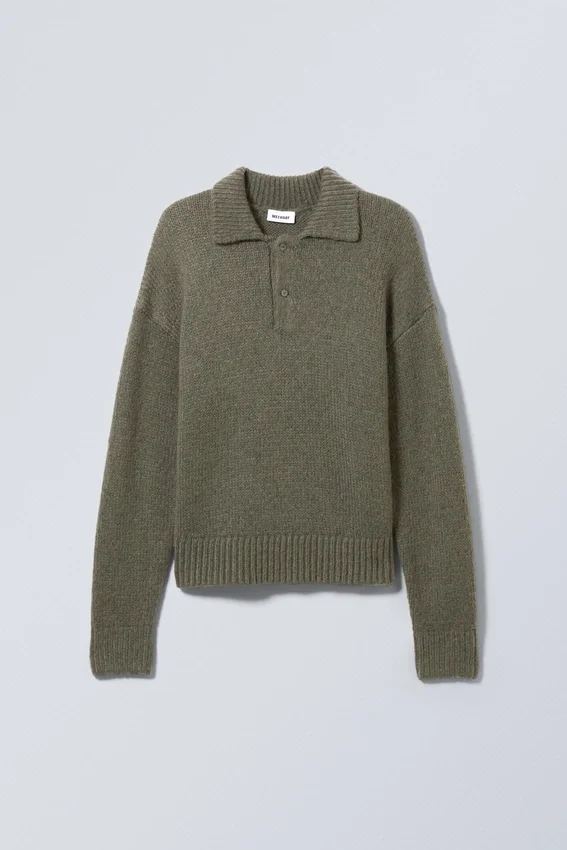 Bobby Relaxed Strick-Polo-Pullover – Khaki-Grün Bobby Relaxed Strick-Polo-Pullover – Khaki-Grün