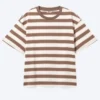 Boxy-Baumwoll-T-Shirt – Weiß/Braun/Pfirsich gestreift Boxy-Baumwoll-T-Shirt – Weiß/Braun/Pfirsich gestreift
