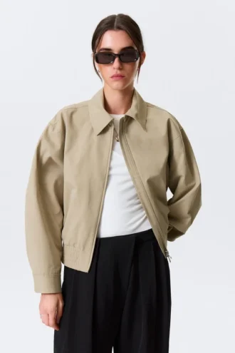 Boxy-Baumwolljacke mit Reißverschluss – Beige