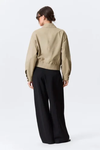 Boxy-Baumwolljacke mit Reißverschluss – Beige