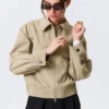 Boxy-Baumwolljacke mit Reißverschluss – Beige Boxy-Baumwolljacke mit Reißverschluss – Beige