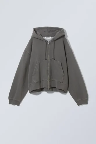 Boxy Heavyweight Zip Kapuzenpullover – Dunkelgrau