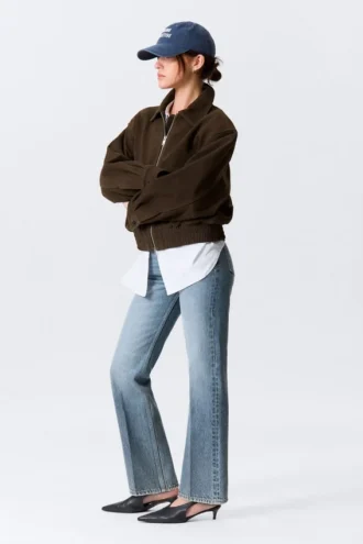 Boxy-Jacke aus Wildleder mit Reißverschluss – Dunkelbraun