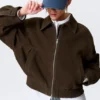 Boxy-Jacke aus Wildleder mit Reißverschluss – Dunkelbraun Boxy-Jacke aus Wildleder mit Reißverschluss – Dunkelbraun