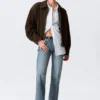 Boxy-Jacke aus Wildleder mit Reißverschluss – Dunkelbraun Boxy-Jacke aus Wildleder mit Reißverschluss – Dunkelbraun