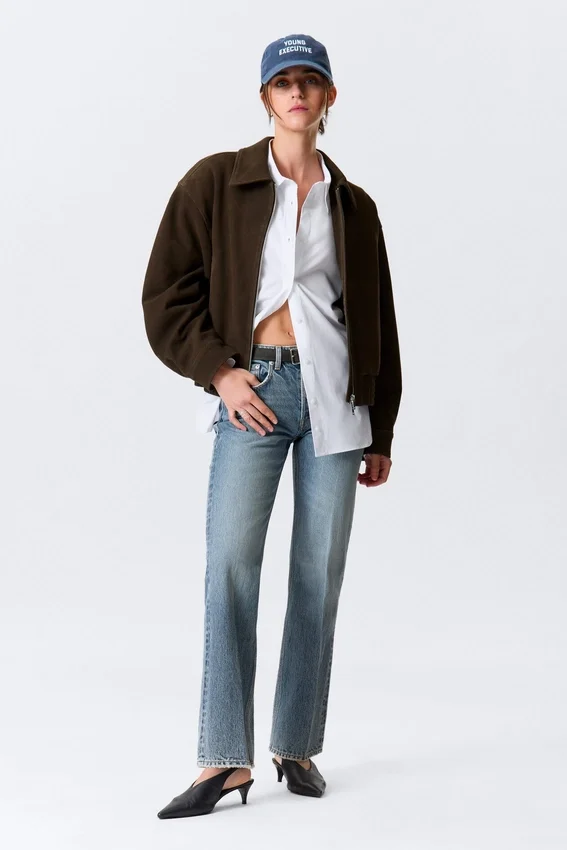 Boxy-Jacke aus Wildleder mit Reißverschluss – Dunkelbraun Boxy-Jacke aus Wildleder mit Reißverschluss – Dunkelbraun