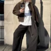 Boxy-Jacke aus Wildleder mit Reißverschluss – Dunkelbraun Boxy-Jacke aus Wildleder mit Reißverschluss – Dunkelbraun