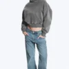 Boxy-Kapuzenpullover aus Baumwollfleece – gewaschen, dunkelgrau Boxy-Kapuzenpullover aus Baumwollfleece – gewaschen, dunkelgrau