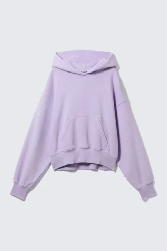 Boxy-Kapuzenpullover aus Baumwollfleece – gewaschenes Hellviolett