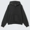 Boxy-Kapuzenpullover aus Baumwollfleece – gewaschenes Schwarz Boxy-Kapuzenpullover aus Baumwollfleece – gewaschenes Schwarz