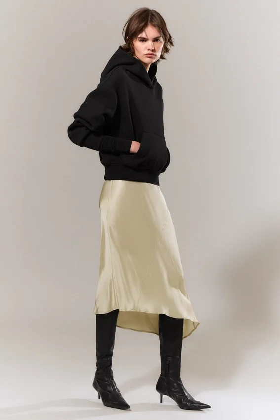 Boxy-Kapuzenpullover aus Baumwollfleece – Schwarz Boxy-Kapuzenpullover aus Baumwollfleece – Schwarz