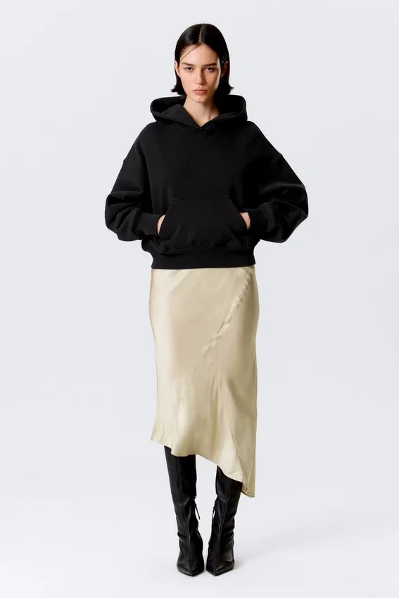 Boxy-Kapuzenpullover aus Baumwollfleece – Schwarz Boxy-Kapuzenpullover aus Baumwollfleece – Schwarz