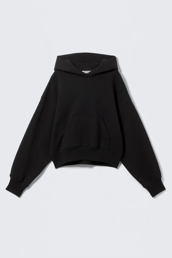Boxy-Kapuzenpullover aus Baumwollfleece – Schwarz Boxy-Kapuzenpullover aus Baumwollfleece – Schwarz