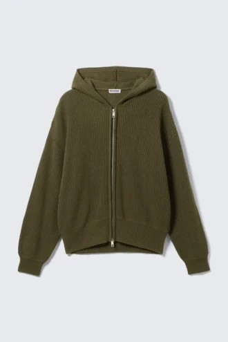 Boxy-Kapuzenpullover aus Strick – Dunkelkhaki