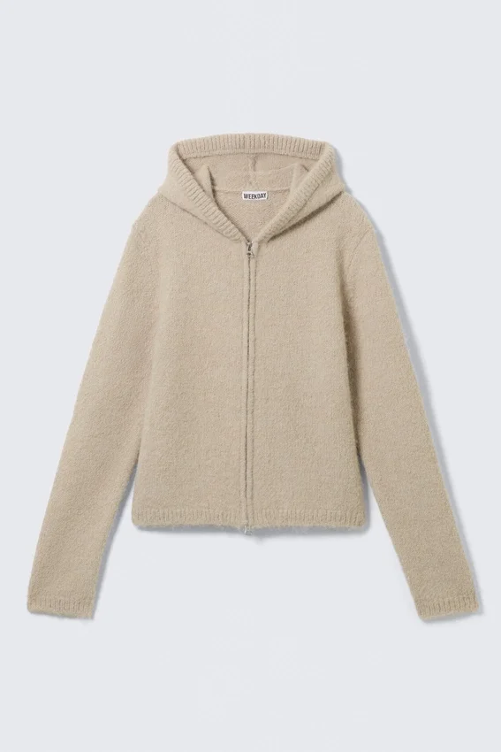 Boxy-Kapuzenpullover mit Reißverschluss – Beige Boxy-Kapuzenpullover mit Reißverschluss – Beige