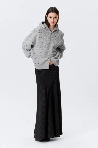 Boxy-Kapuzenpullover mit Reißverschluss und Lasercut – Grau meliert