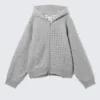 Boxy-Kapuzenpullover mit Reißverschluss und Lasercut – Grau meliert Boxy-Kapuzenpullover mit Reißverschluss und Lasercut – Grau meliert