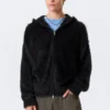 Boxy Knitted Hairy Zip Kapuzenpullover – Schwarz Boxy Knitted Hairy Zip Kapuzenpullover – Schwarz