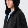 Boxy Knitted Hairy Zip Kapuzenpullover – Schwarz Boxy Knitted Hairy Zip Kapuzenpullover – Schwarz