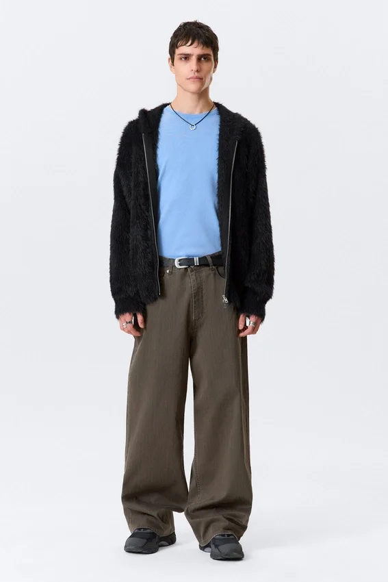 Boxy Knitted Hairy Zip Kapuzenpullover – Schwarz Boxy Knitted Hairy Zip Kapuzenpullover – Schwarz