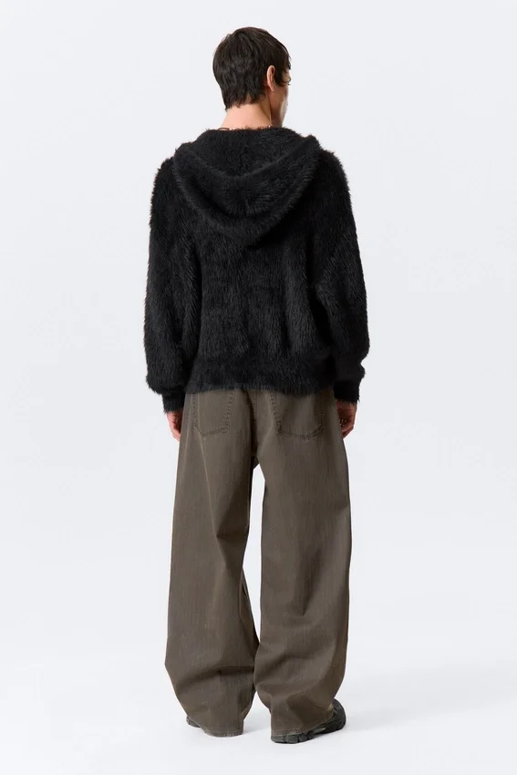 Boxy Knitted Hairy Zip Kapuzenpullover – Schwarz Boxy Knitted Hairy Zip Kapuzenpullover – Schwarz