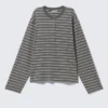 Boxy Langarm-Henley-T-Shirt – gestreift, dunkelgrau Boxy Langarm-Henley-T-Shirt – gestreift, dunkelgrau