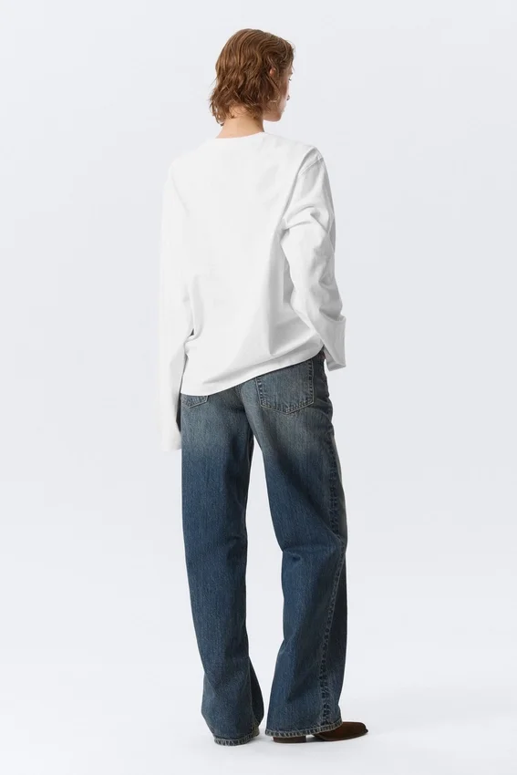 Boxy Langarm-Henley-T-Shirt – Weiß Boxy Langarm-Henley-T-Shirt – Weiß