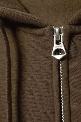 Boxy Midweight Zip Kapuzenpullover – Dunkelbraun