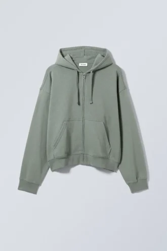 Boxy Midweight Zip Kapuzenpullover – Dusty Grey