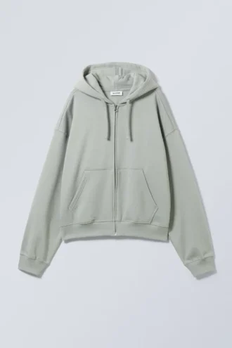Boxy Midweight Zip Kapuzenpullover – Dusty Grey