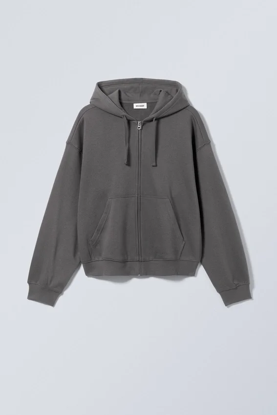 Boxy Midweight Zip Kapuzenpullover – Off Black Boxy Midweight Zip Kapuzenpullover – Off Black