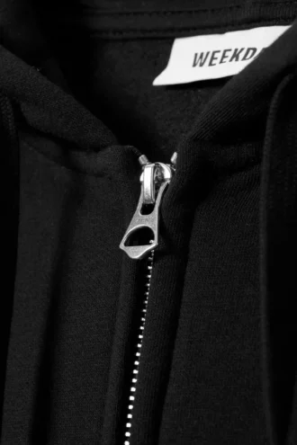 Boxy Midweight Zip Kapuzenpullover – Schwarz