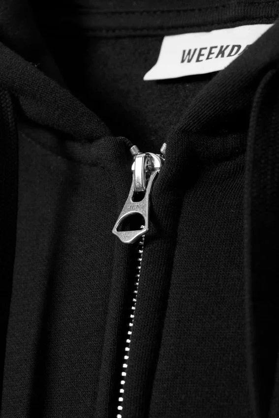 Boxy Midweight Zip Kapuzenpullover – Schwarz Boxy Midweight Zip Kapuzenpullover – Schwarz