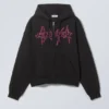 Boxy Mit Print Zip Kapuzenpullover – Spike Error Logo