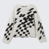 Boxy-Pullover mit Print – Dirty White – Karomuster Boxy-Pullover mit Print – Dirty White – Karomuster