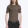 Boxy Slim Fit Ribbed T-Shirt – Dark Mole Boxy Slim Fit Ribbed T-Shirt – Dark Mole