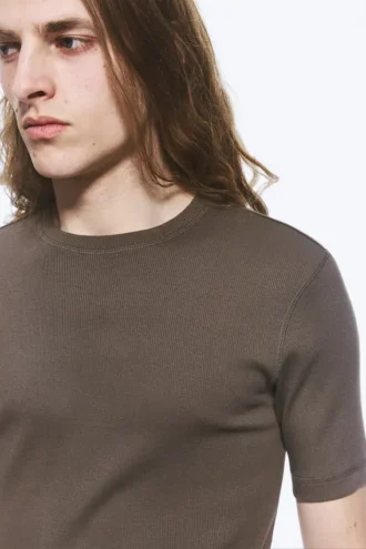 Boxy Slim Fit Ribbed T-Shirt – Dark Mole