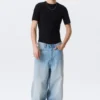 Boxy Slim Fit T-Shirt mit Rippstrick – Schwarz Boxy Slim Fit T-Shirt mit Rippstrick – Schwarz