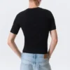 Boxy Slim Fit T-Shirt mit Rippstrick – Schwarz Boxy Slim Fit T-Shirt mit Rippstrick – Schwarz