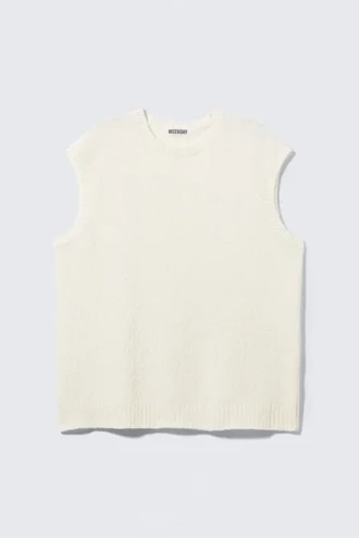 Boxy-Strickweste mit Struktur – Off-White