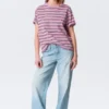 Boxy-T-Shirt aus Baumwolle – gestreift in Rosa