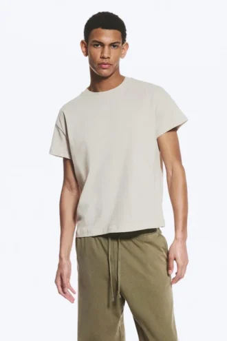 Boxy-T-Shirt aus Baumwolle mit Flügelärmeln – Hellstaubgrau