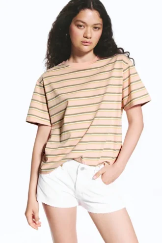 Boxy-T-Shirt aus Baumwolle – Rosa/Khaki-Streifen