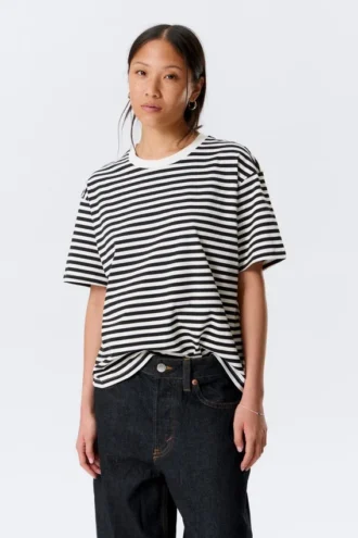 Boxy-T-Shirt aus Baumwolle – schwarz-weiße Streifen