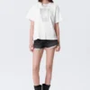 Boxy T-Shirt mit Nieten und Print – Weiß – Gothic-Gesichtsprint Boxy T-Shirt mit Nieten und Print – Weiß – Gothic-Gesichtsprint