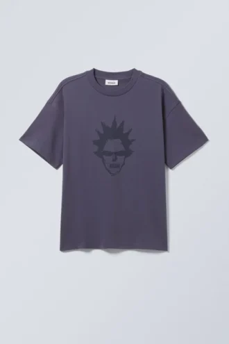 Boxy T-Shirt mit Print – Dunkelviolett – Hello Man